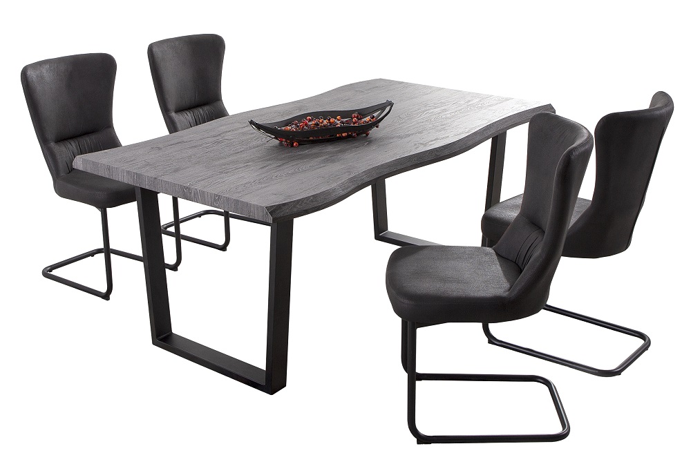 Schwingstuhl Aguas II Samtstoff Vintage Anthrazit Freischwinger Küchenstuhl Esszimmerstuhl
