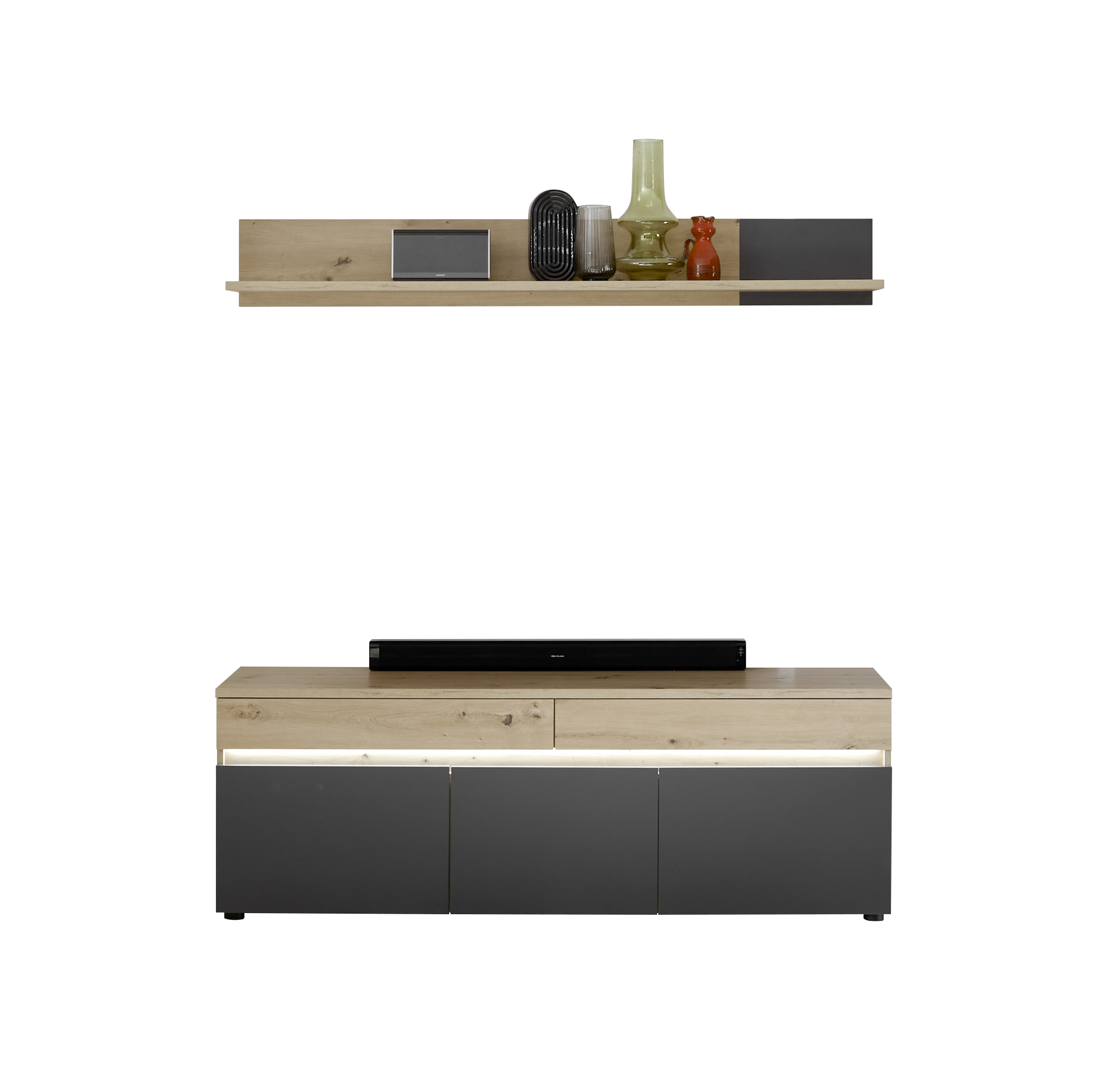 Lowboard und Wandboard Lille TV-Board Schrank Wandregal Regal Wohnzimmer