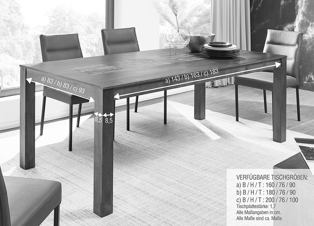 Esstisch WZ-0564 Mangoholz massiv Steinfurnier Küchentisch Speisetisch Tisch