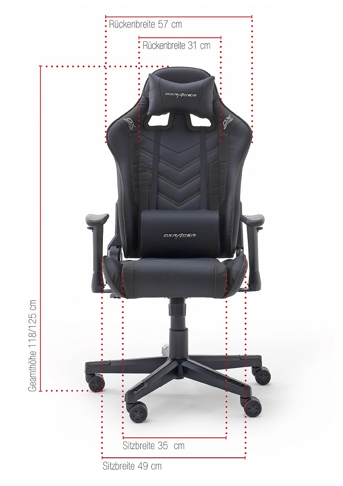 Gamingstuhl DX-Racer Schwarz mit Kissen höhenverstellbar Kunstleder Bürostuhl Gaslift