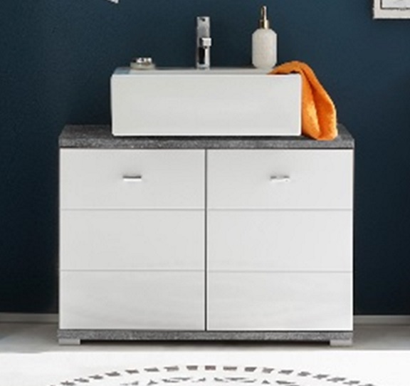 Waschbeckenunterschrank Pool 2 türig Beton Weiß Badezimmerschrank Unterschrank Gäste WC