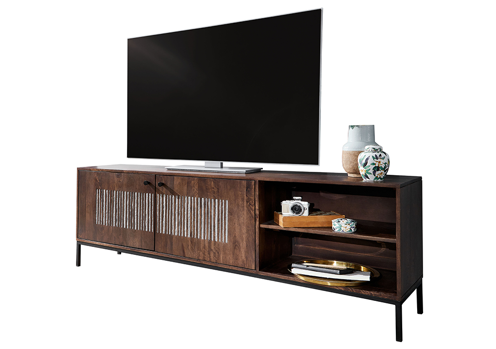 TV-Element II WZ-0564 Mangoholz massiv Steinfurnier Lowboard TV-Schrank TV-Möbel 2 Türen