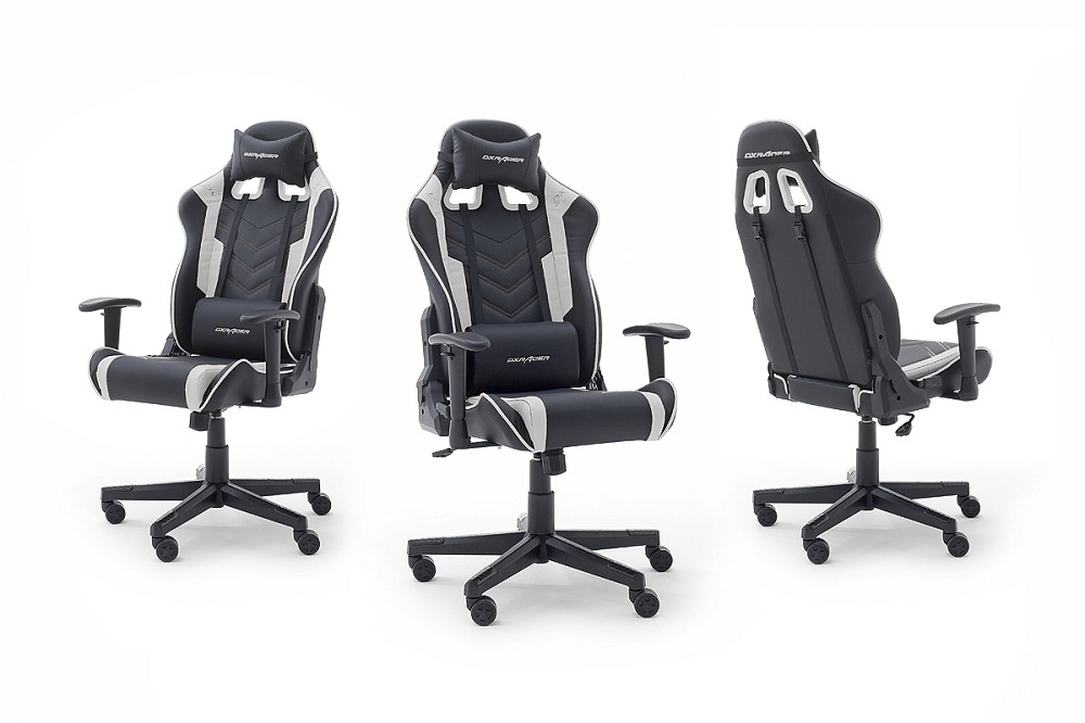 Gamingstuhl DX-Racer Schwarz-Weiß mit Kissen höhenverstellbar Kunstleder Bürostuhl Gaslift