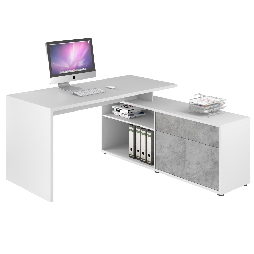 Schreibtisch Weiß Grau Winkelschreibtisch Bürotisch Computertisch Office Arbeitszimmer