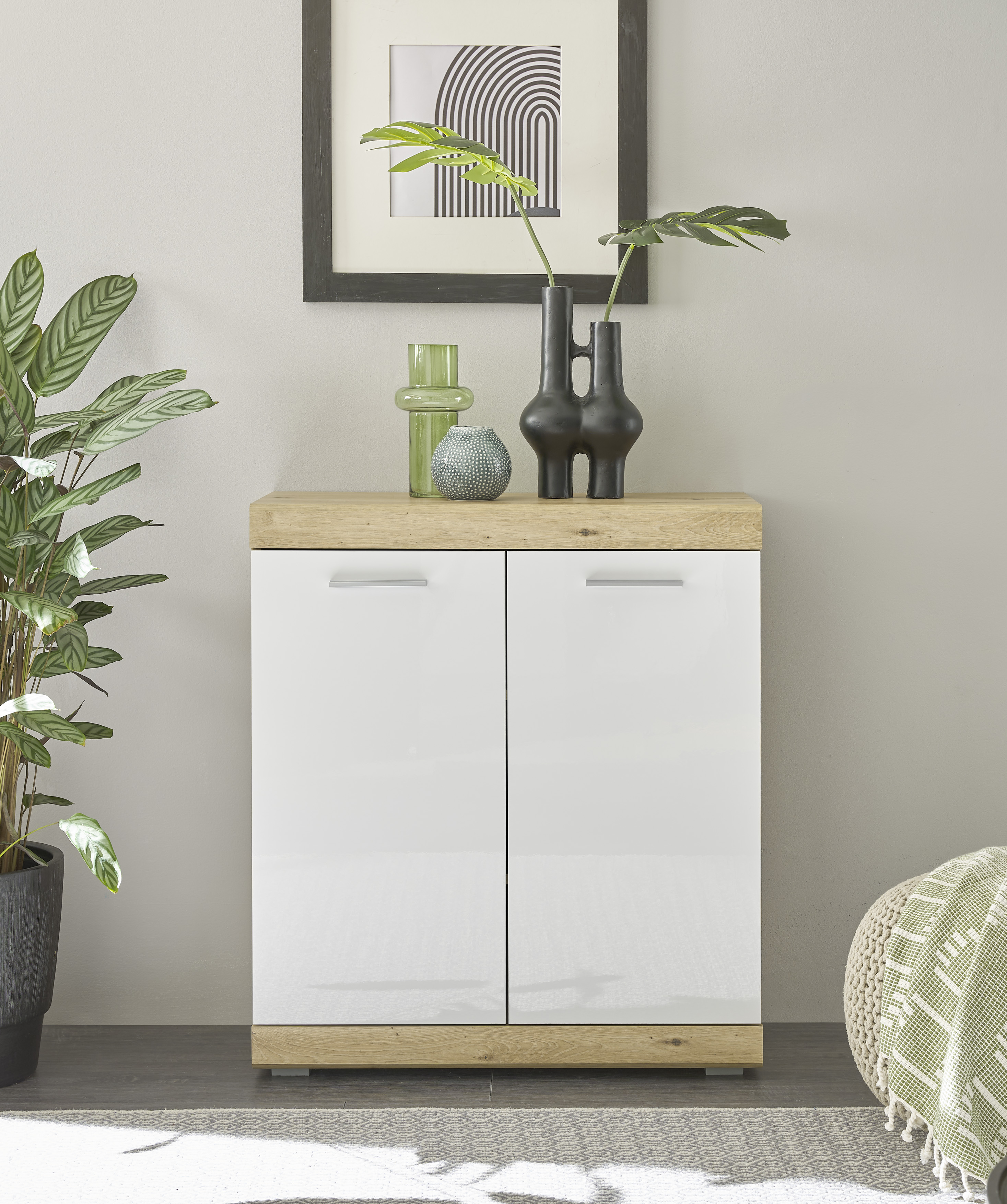 Kommode Nola Schrank Sideboard Wohnzimmerschrank Weiß/Eiche