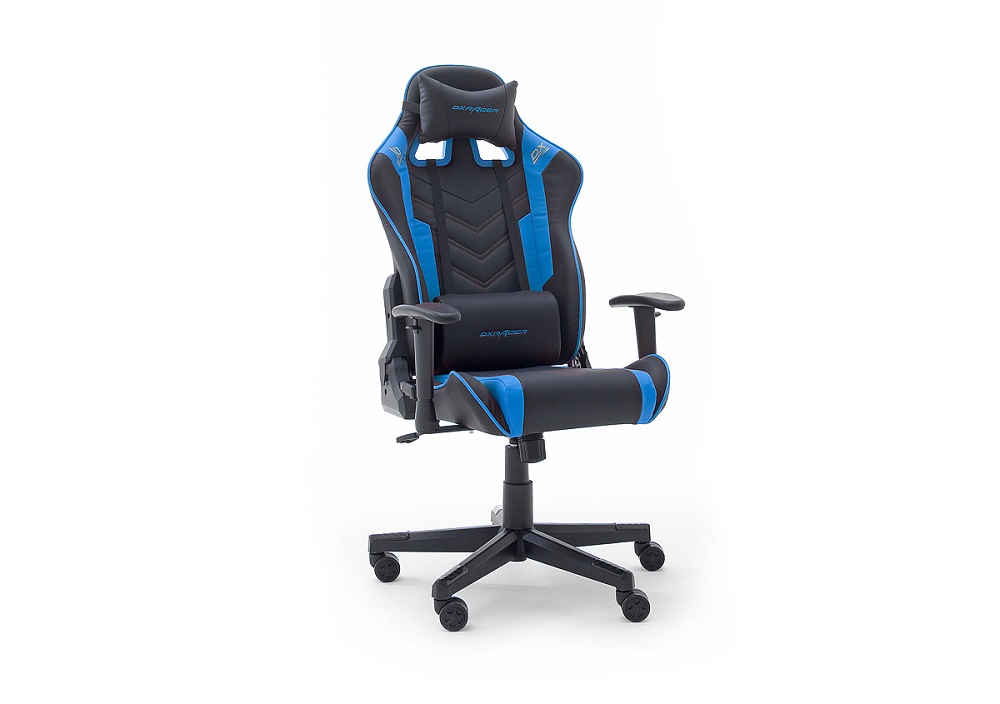 Gamingstuhl DX-Racer Schwarz-Blau mit Kissen höhenverstellbar Kunstleder Bürostuhl Gaslift