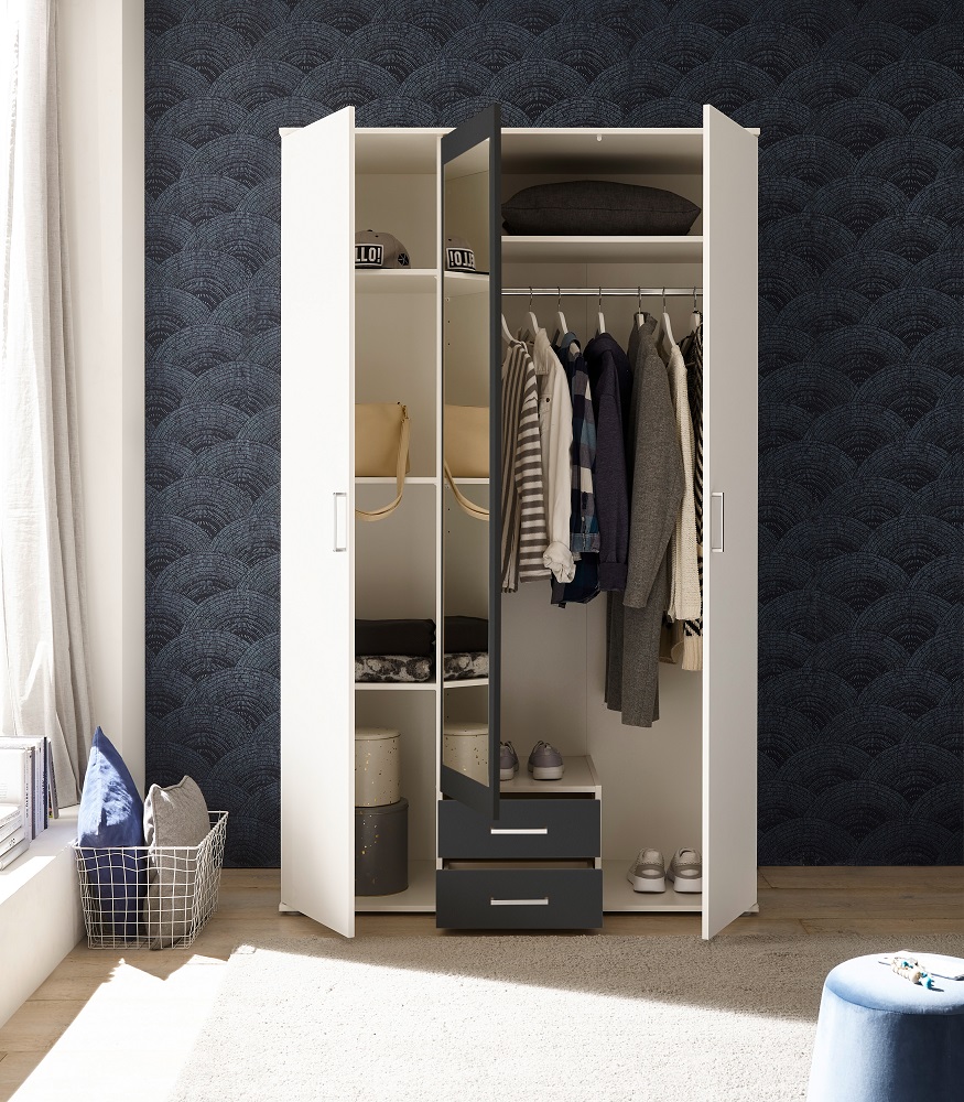 kleiderschrank hanau weiß/graphit spiegelschrank schrank schlafzimmerschrank