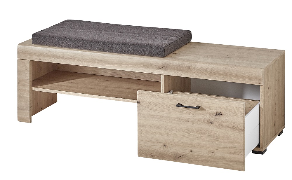 Garderobenbank Wien Artisan Eiche Steinoptik mit Sitzkissen Maße BxHxT ca.: 140x48x38 cm Garderobenbank Wien Artisan Eiche Steinoptik mit Sitzkissen Maße BxHxT ca.: 140x48x38 cm