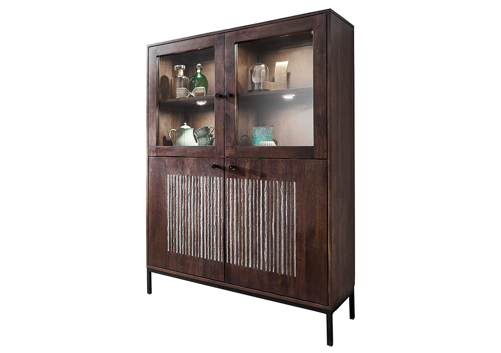 Highboard II WZ-0564 Mangoholz massiv Steinfurnier Kommode Anrichte Schrank Wohnen