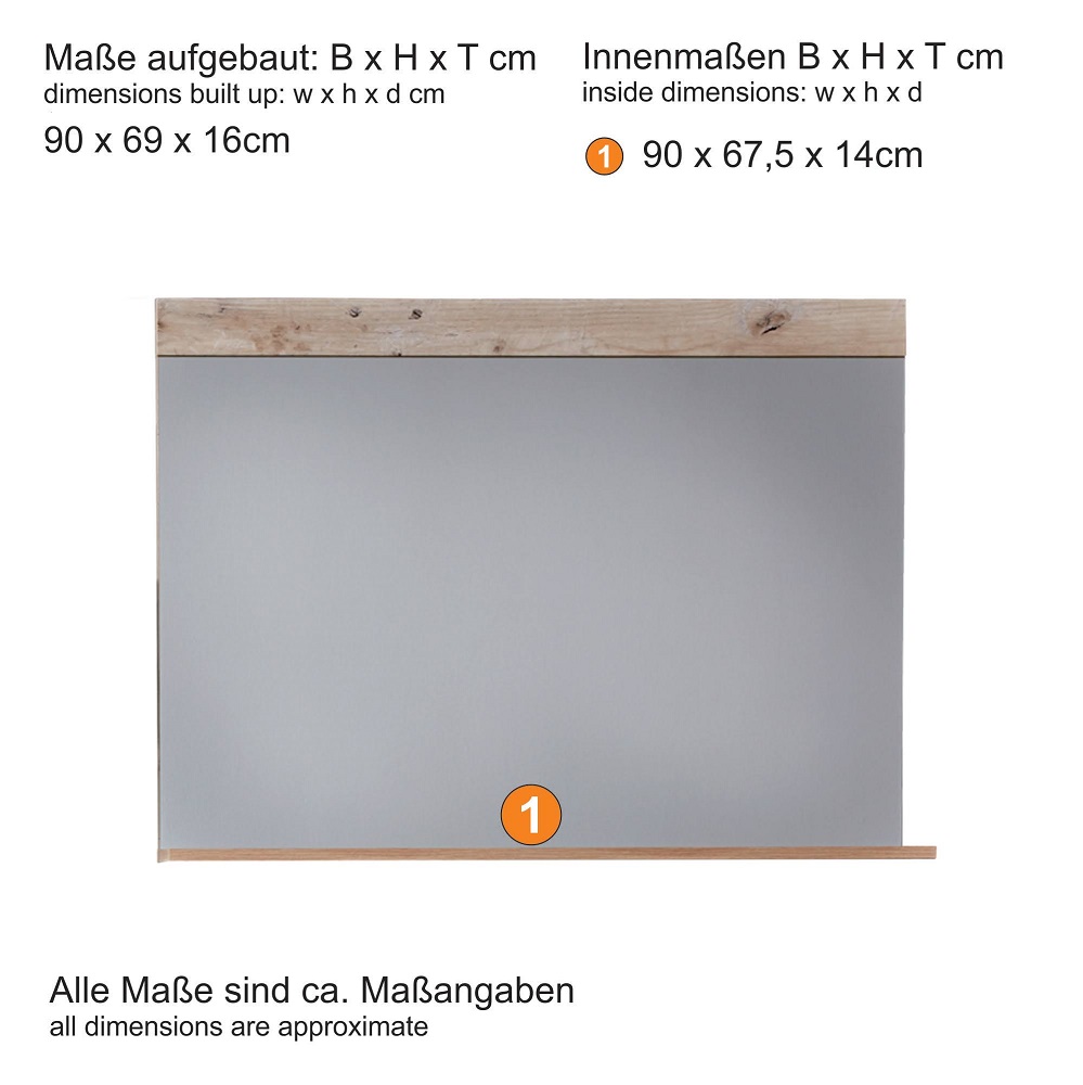 Tailor Indy Wandspiegel mit Ablage MDF Pale Wood NB Garderobenspiegel