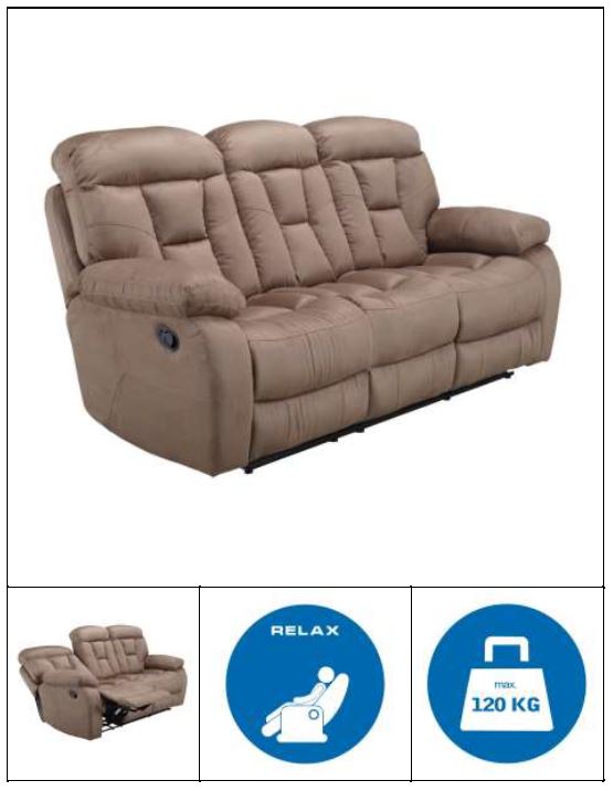 FM-394-3 Couch Hellbraun mit Relaxfunktion, Relaxcouch, 2x Einzel Klappbare Relaxsitze