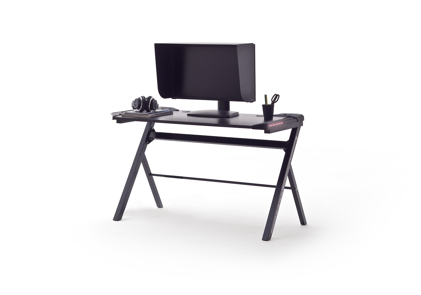 mcRacing Gaming Desk Schreibtisch Schwarz Carbon-Look LED-Beleuchtung