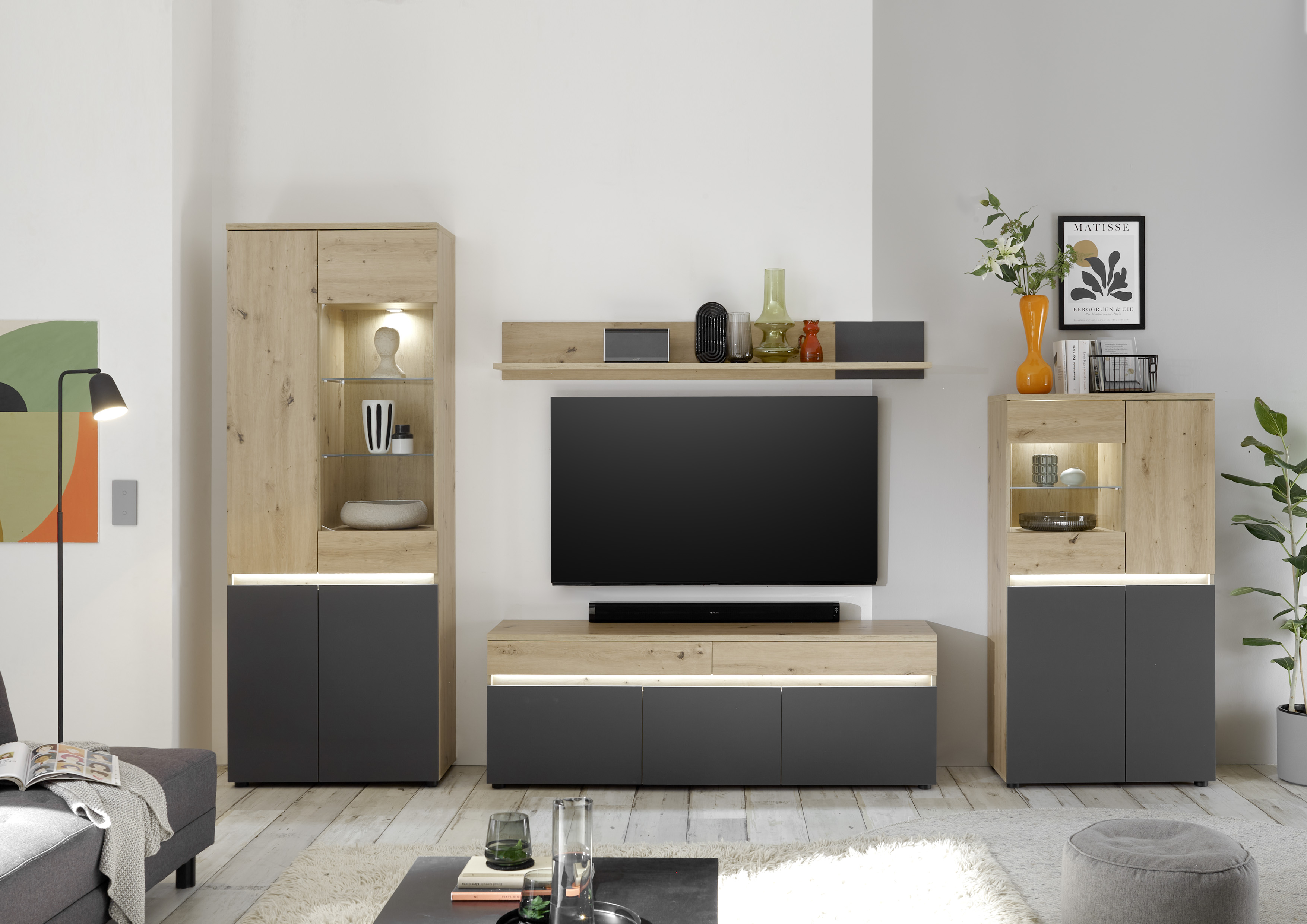 Lowboard und Wandboard Lille TV-Board Schrank Wandregal Regal Wohnzimmer