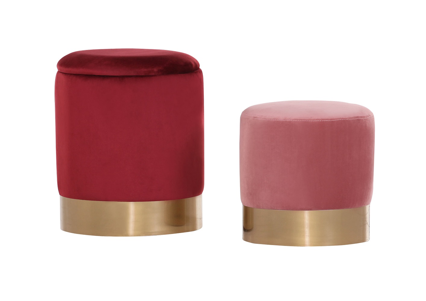 Hocker Set Winchester 65588 Rund Mit Staufach Edelstahl Gold Stoff Rot Rose