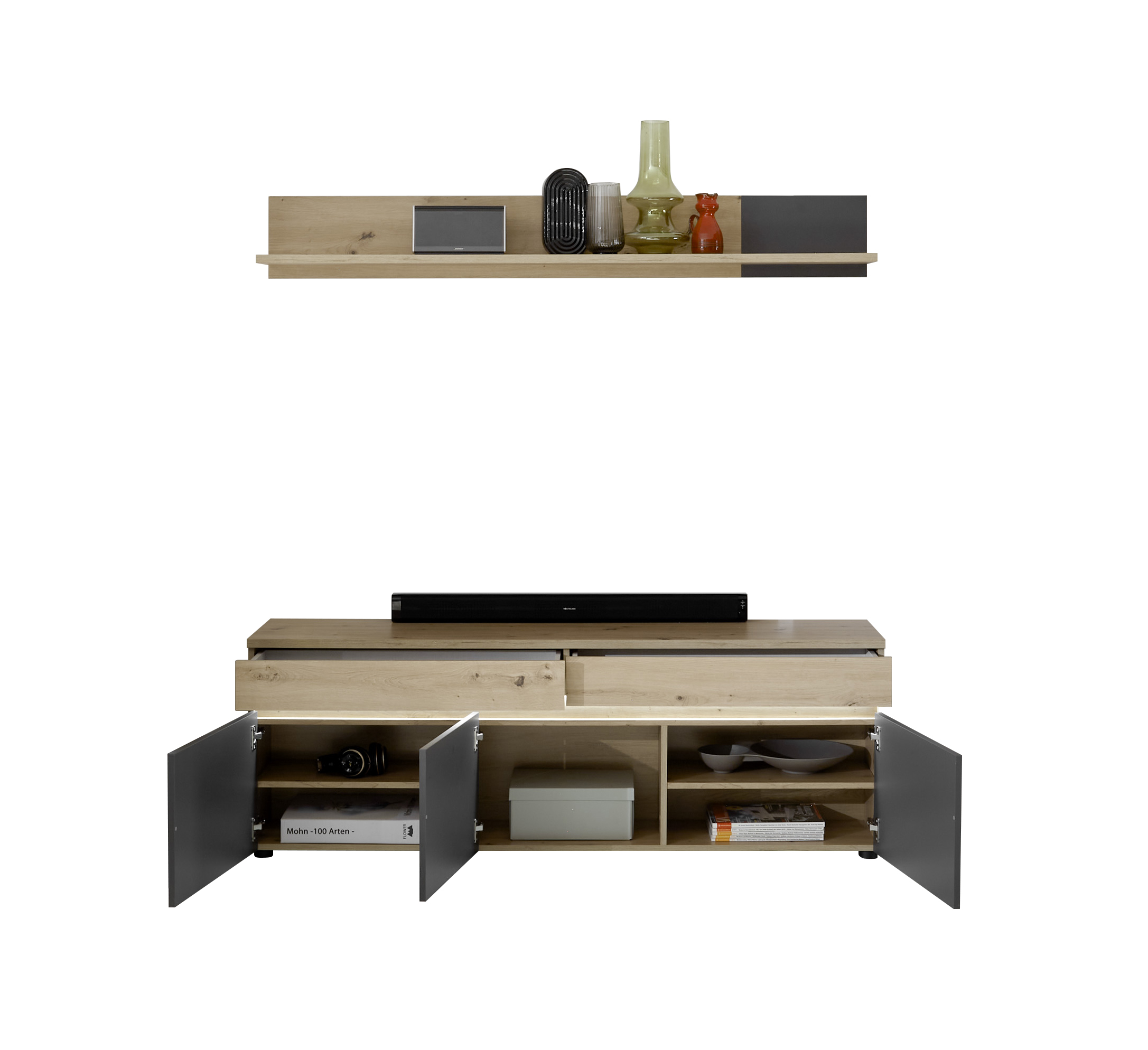 Lowboard und Wandboard Lille TV-Board Schrank Wandregal Regal Wohnzimmer