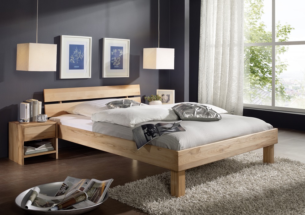Bett Campino Massivholz Kernbuche geteiltes Kopfteil Bettgestell 100x200 cm