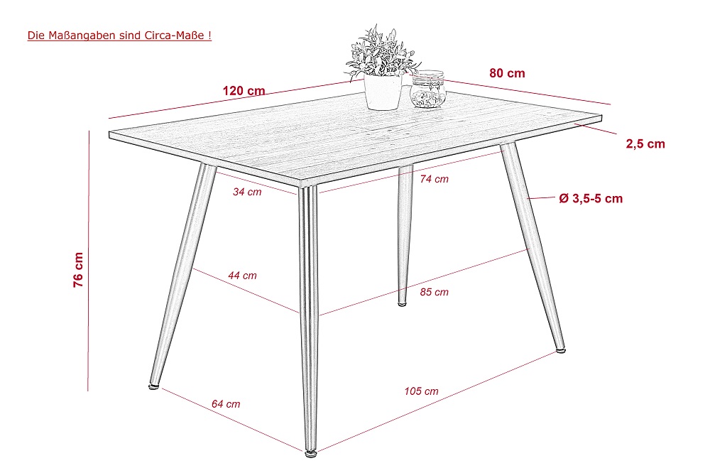 Vierfußtisch Alena III Oldwood schwarzes Metallgestell Tisch Wohnzimmertisch Maße BxHxT ca.: 120x76x80 cm