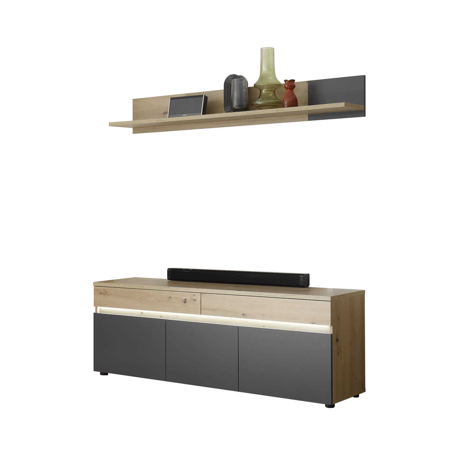 Lowboard und Wandboard Lille TV-Board Schrank Wandregal Regal Wohnzimmer