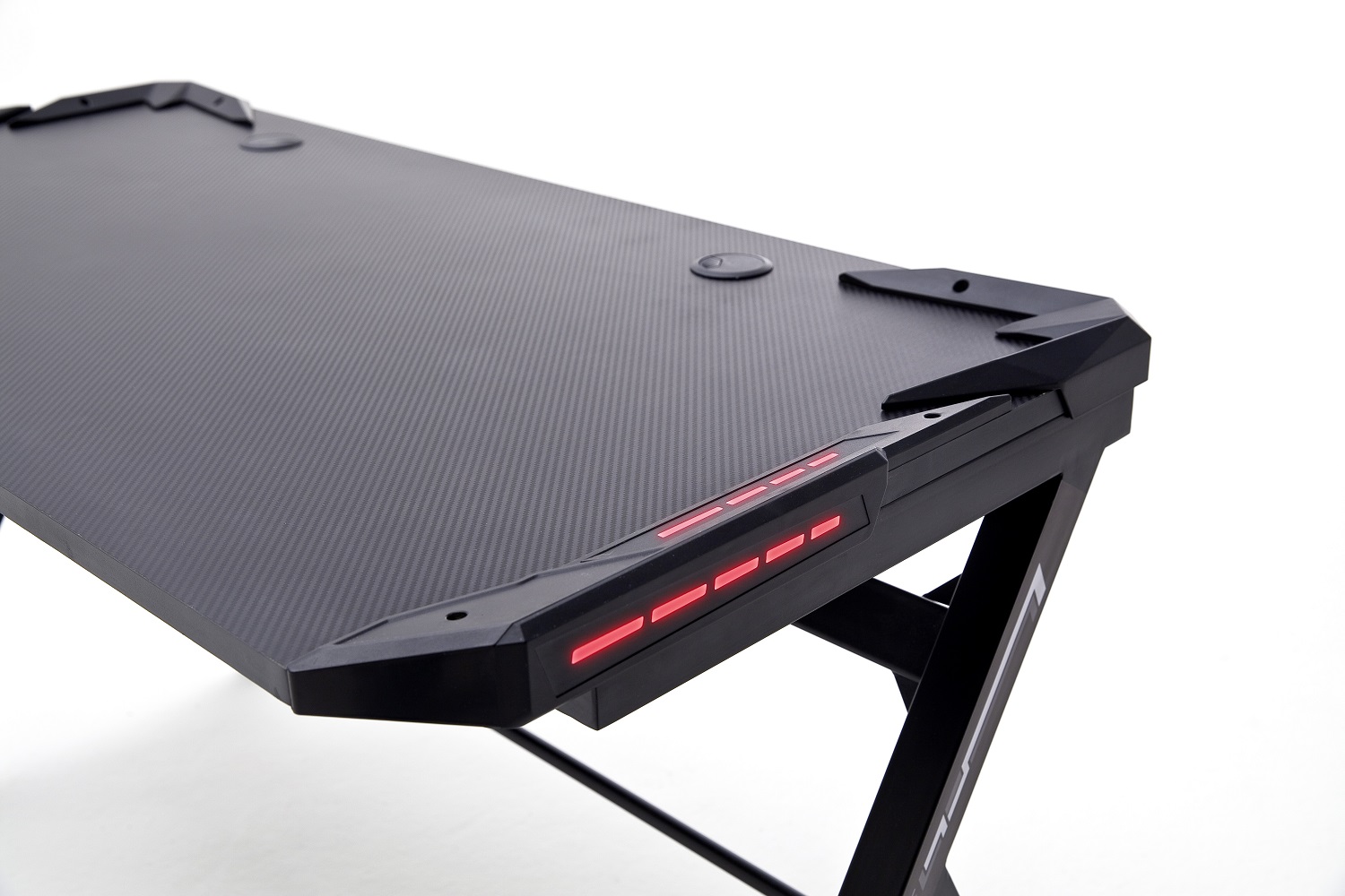 mcRacing Gaming Desk Schreibtisch Schwarz Carbon-Look LED-Beleuchtung