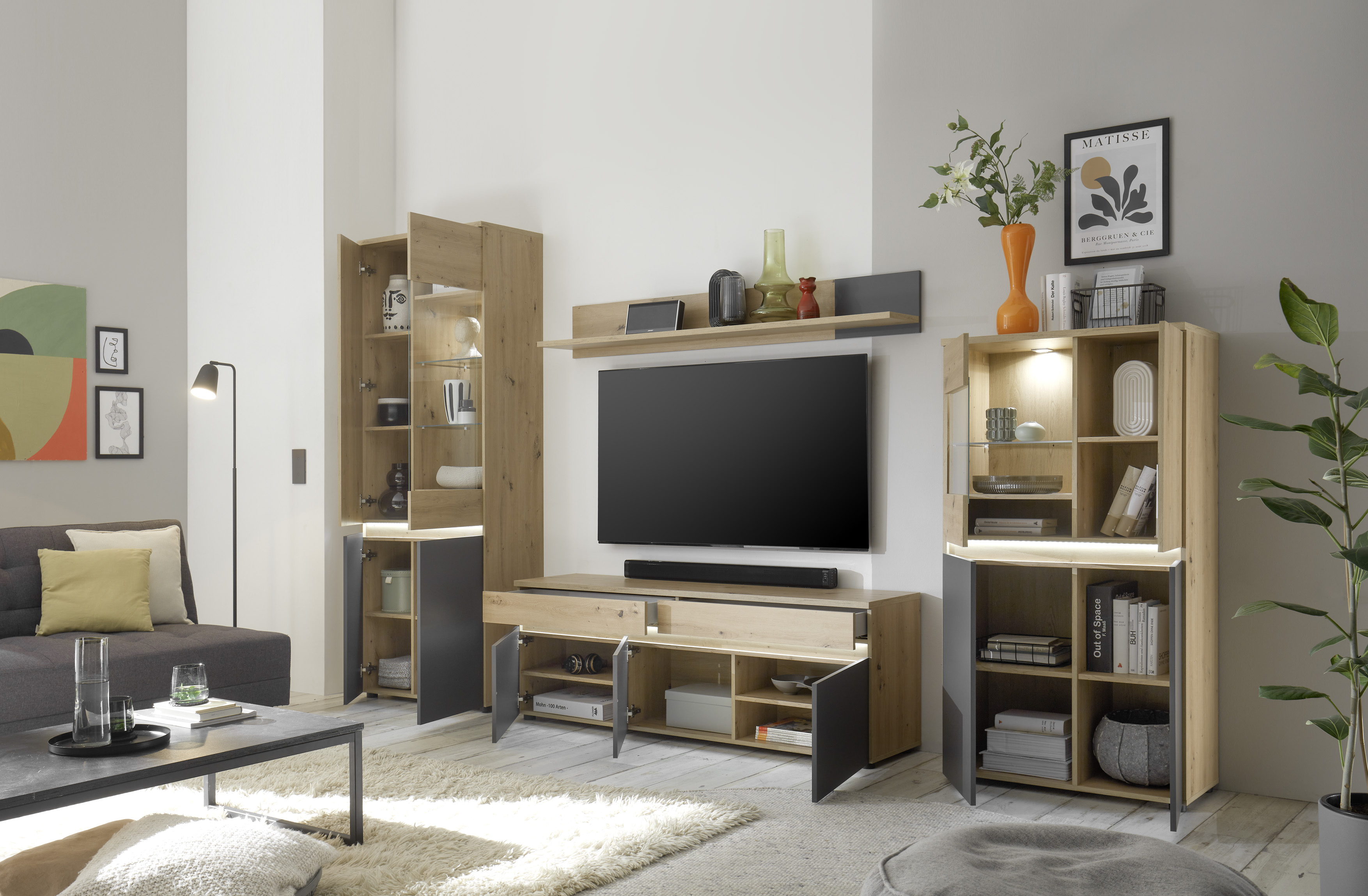 Lowboard und Wandboard Lille TV-Board Schrank Wandregal Regal Wohnzimmer