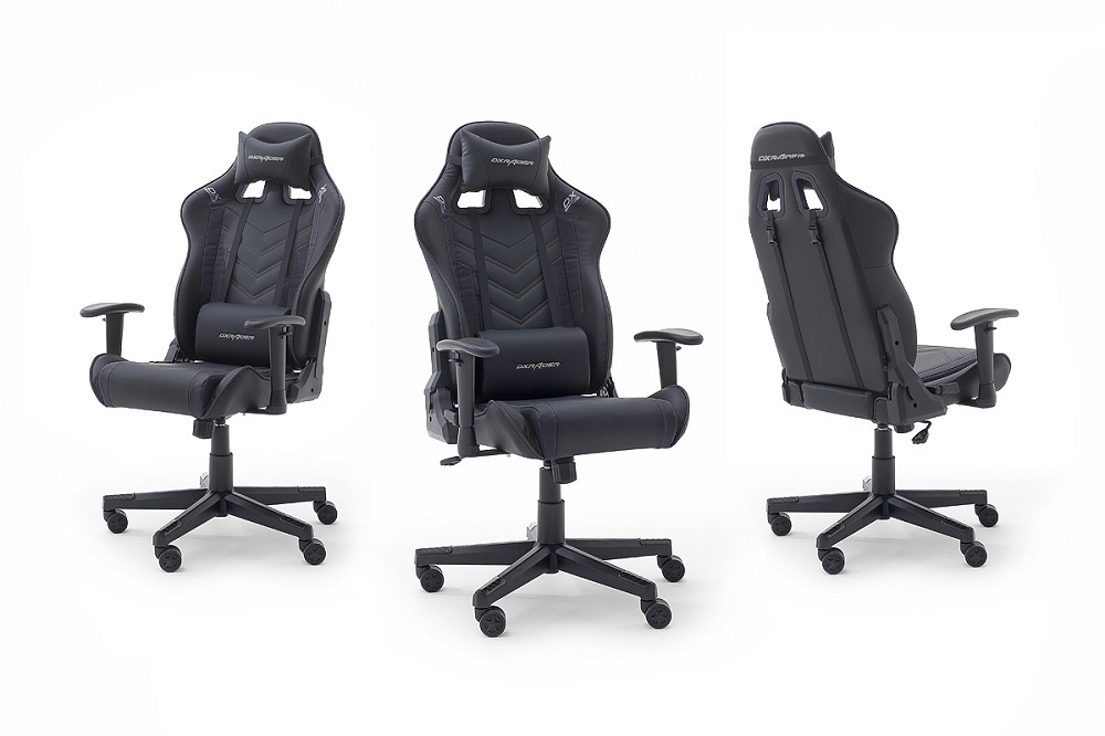 Gamingstuhl DX-Racer Schwarz mit Kissen höhenverstellbar Kunstleder Bürostuhl Gaslift