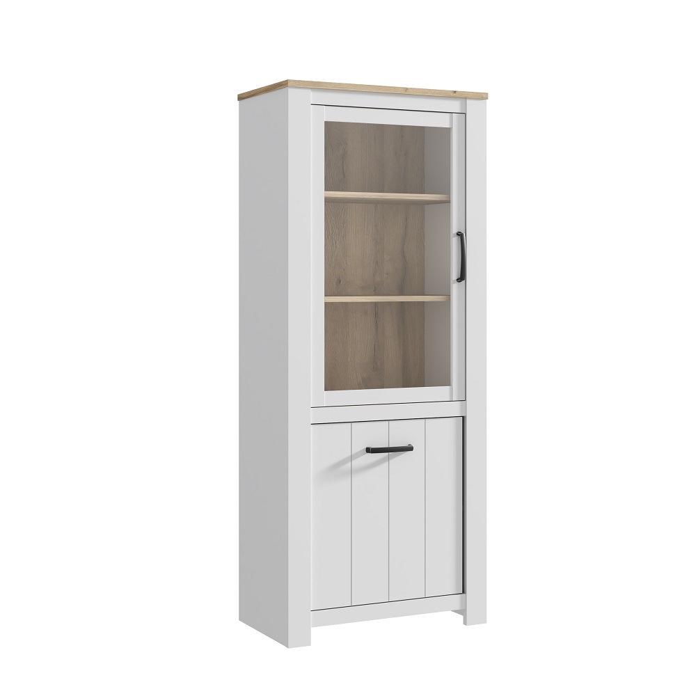 Vitrine Elara Weiß Matt Bianco Eiche Nb. Highboard Anrichte 1 Tür 1 Glastür