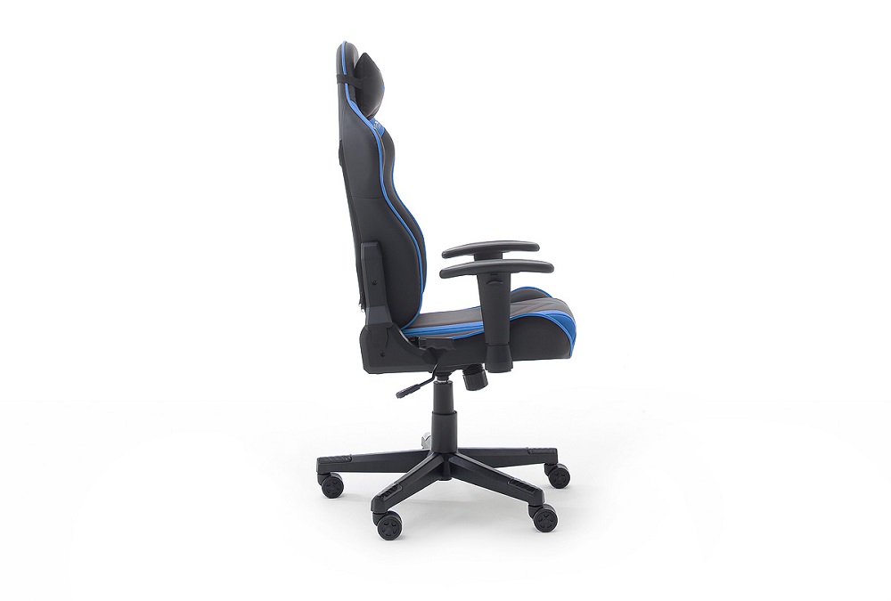 Gamingstuhl DX-Racer Schwarz-Blau mit Kissen höhenverstellbar Kunstleder Bürostuhl Gaslift