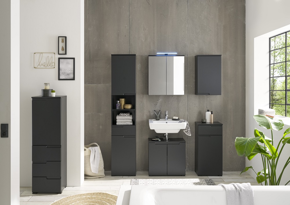 Kommode Spice Schublade Badezimmer Badmöbel Schrank Badkommode Sideboard Schwarz