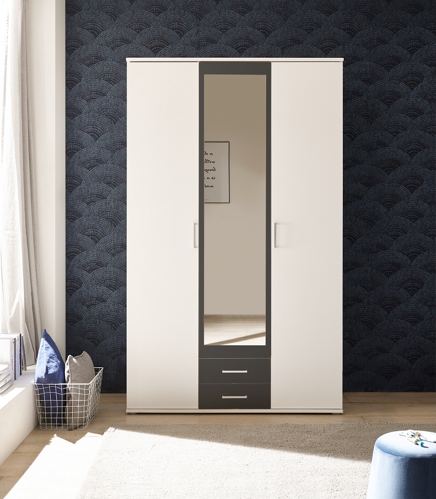 kleiderschrank hanau weiß/graphit spiegelschrank schrank schlafzimmerschrank