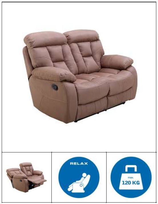 FM-394-2 Couch Hellbraun mit Relaxfunktion, Relaxcouch, Einzel Klappbare Relaxsitze