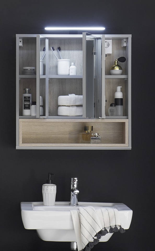 Spiegelschrank Tunis Grau und Sonoma Eiche Spiegel Badezimmermöbel Schrank