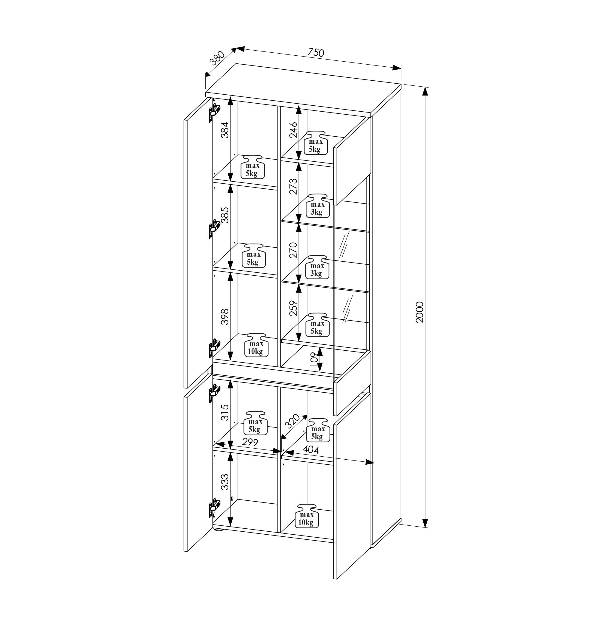 Vitrine Lille Wohnzimmervitrine Hochschrank Schrank Wohnzimmerschrank Beleuchtung