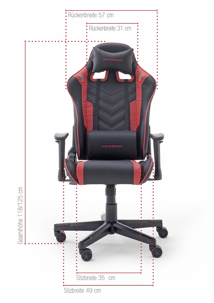 Gamingstuhl DX-Racer Schwarz-Rot mit Kissen höhenverstellbar Kunstleder Bürostuhl Gaslift