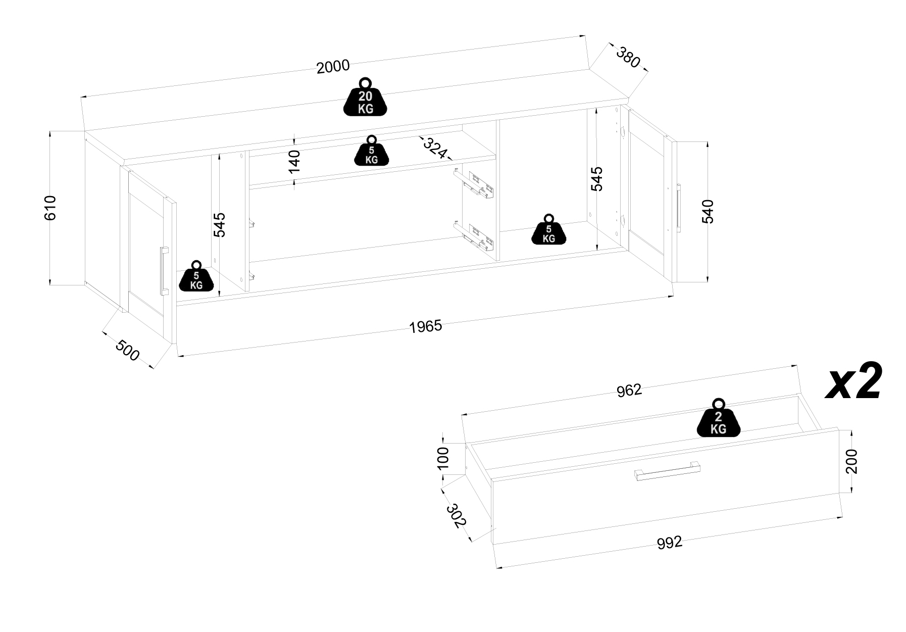 Lowboard und Wandboard Venezia Schrank Wandregal Wohnzimmerschrank Wohnzimmer