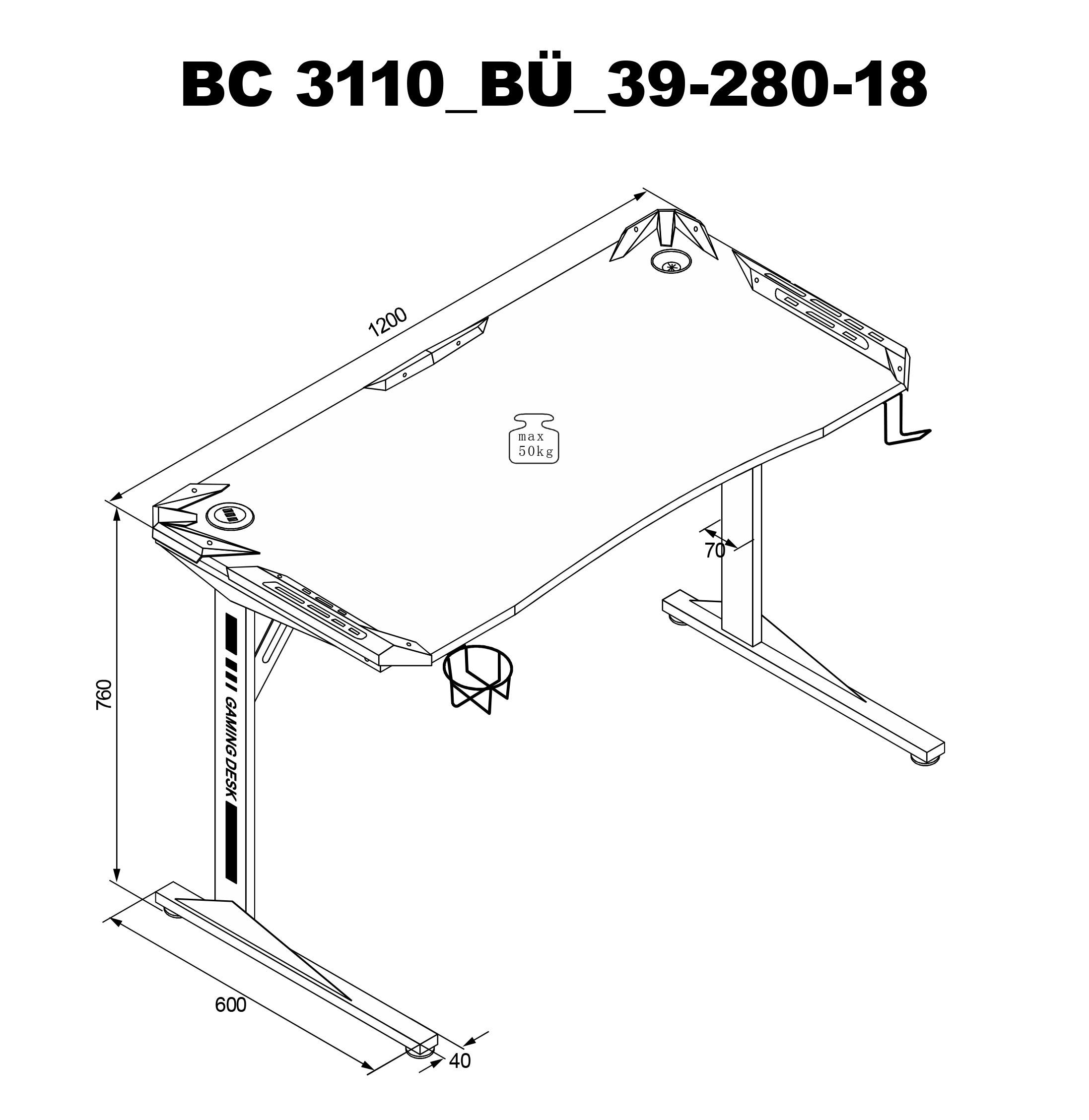 Schreibtisch BC-3110 Bürotisch Laptoptisch Computertisch Gamingtisch Gamingschreibtisch