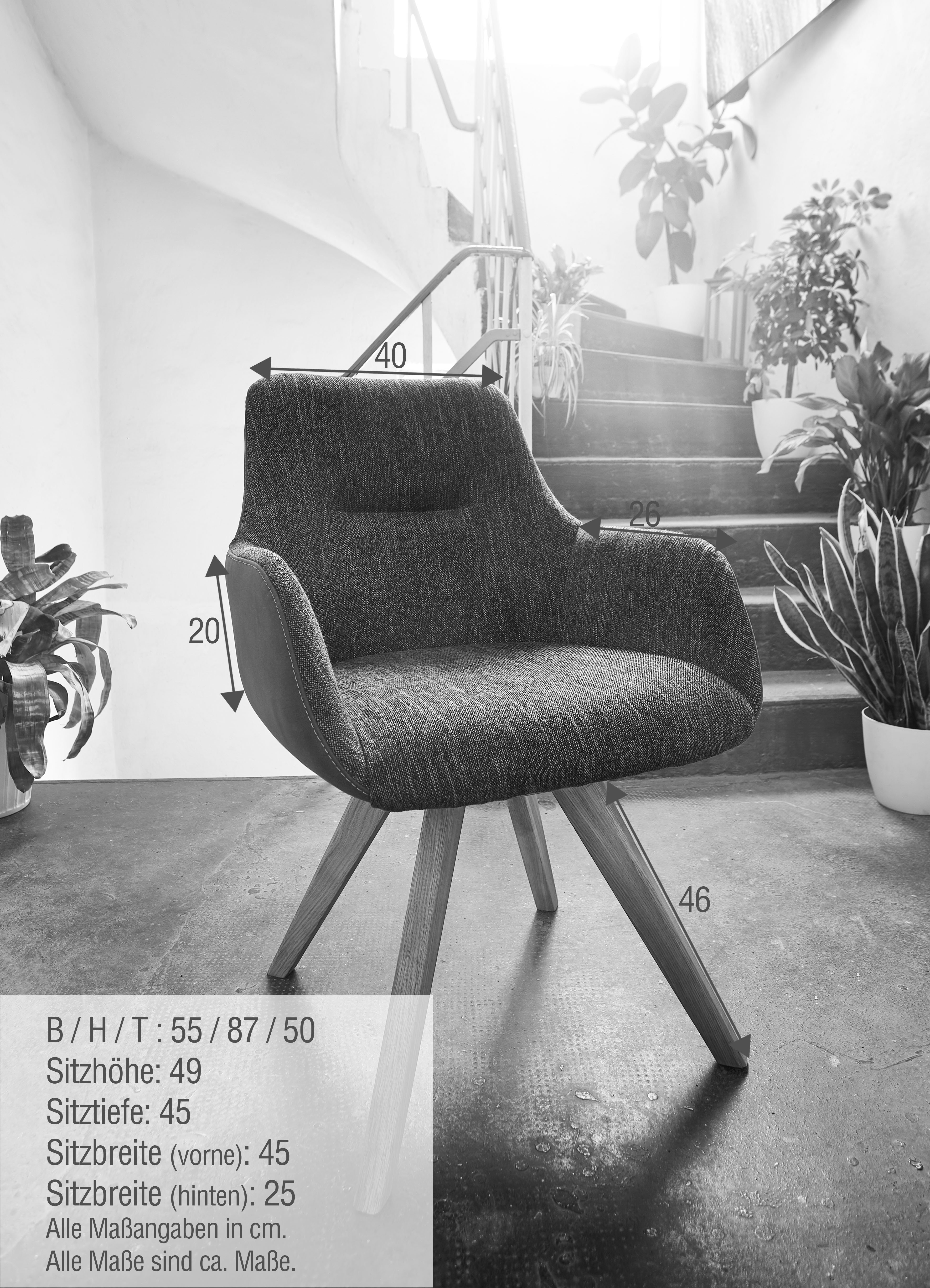 Stuhl ST-0642 Schwarz mit Eichengestell 180°Drehfunktion und Autoreturn