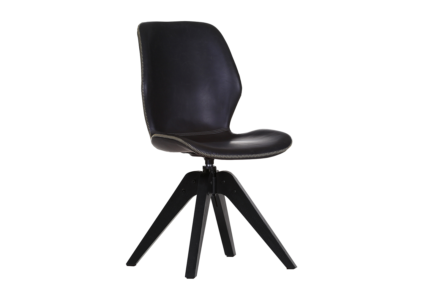 Stuhl Floyd 360° drehbar Bezug schwarz Zick-Zack-Naht Eiche massiv schwarz lackiert