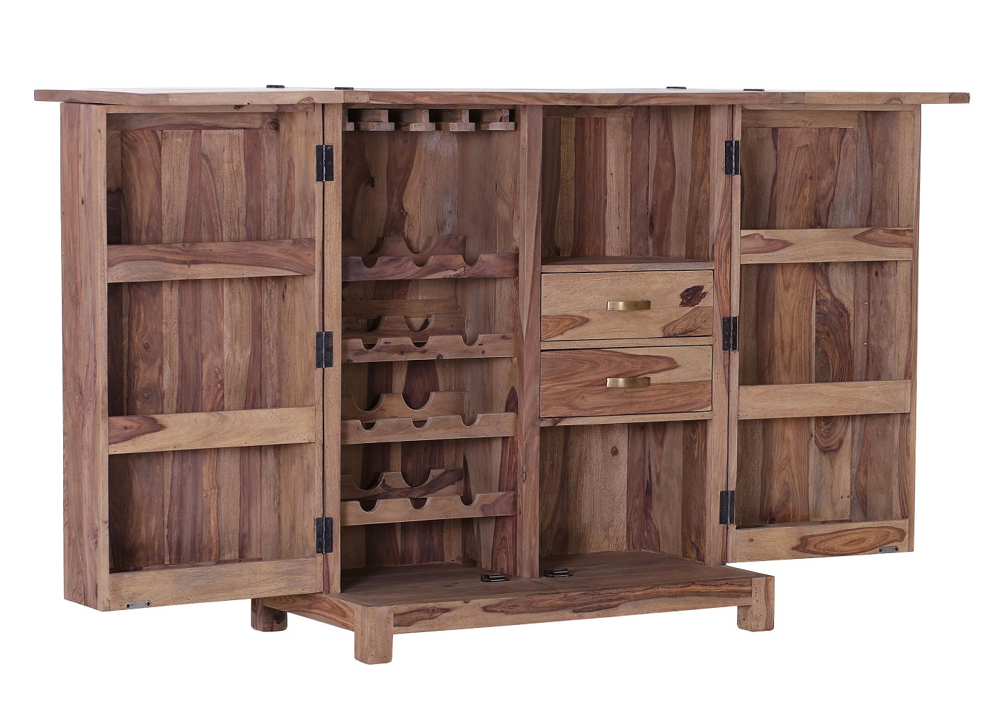 Barschrank Bantu 66268 Shishamholz Massiv 2 Türen 2 Schubkästen Schrank Kommode