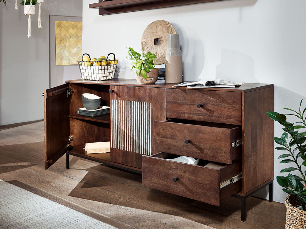 Sideboard III WZ-0564 Mangoholz massiv Steinfurnier Kommode Anrichte Schrank Wohnen