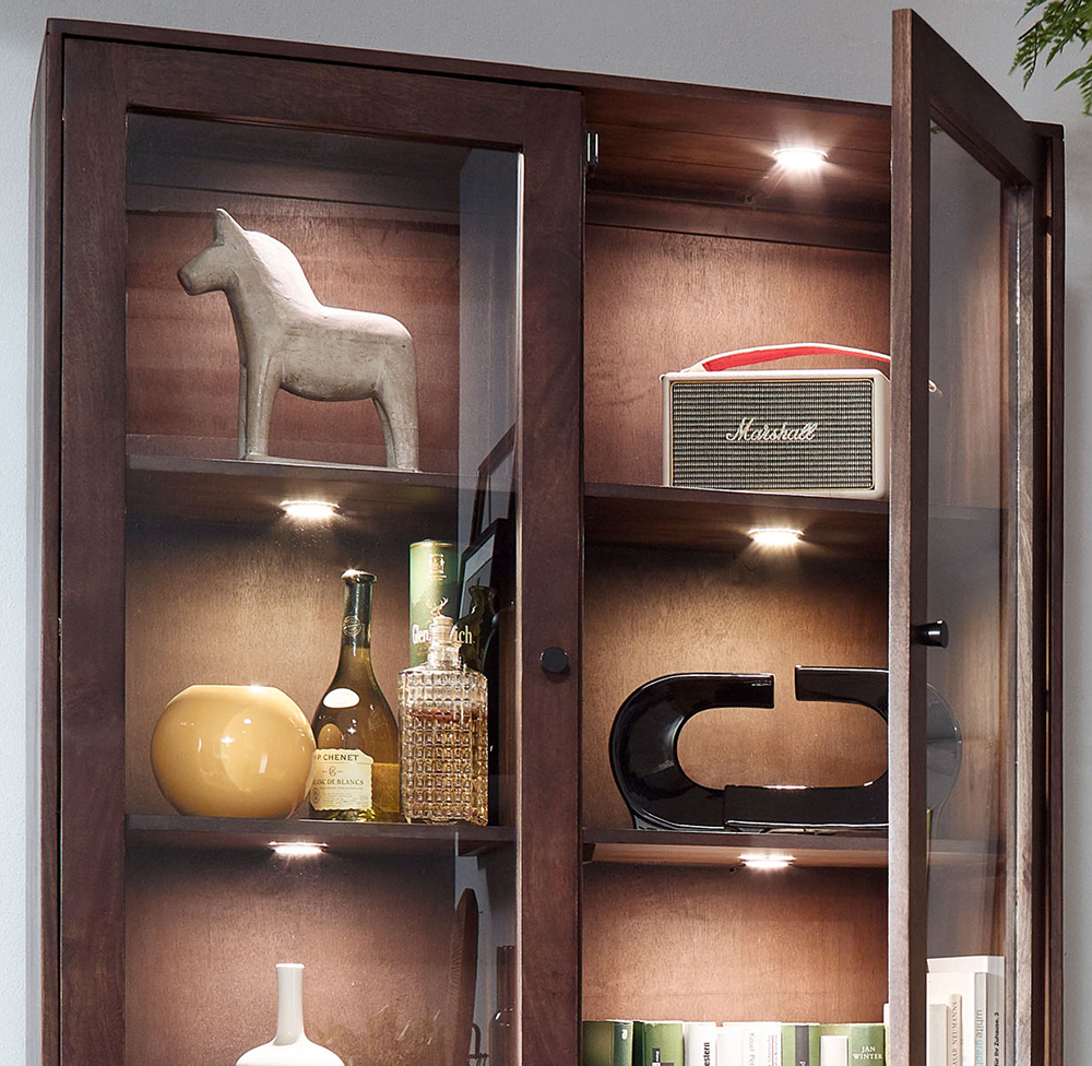 Vitrine II WZ-0564 Mangoholz massiv Steinfurnier Kommode Anrichte Schrank Wohnen