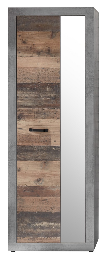 Hochschrank Indiana 2-türig mit Spiegel Betonoxid Old Wood Garderobe Hochschrank Indiana 2-türig mit Spiegel Betonoxid Old Wood Garderobe