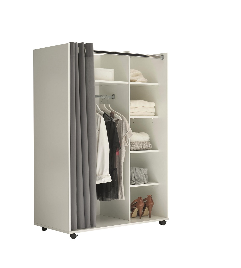Kleiderschrank Stoffvorhang Jenke Weiß 6 Fächer 1 Kleiderstange Schlafzimmerschrank Kleiderschrank Stoffvorhang Jenke Weiß 6 Fächer 1 Kleiderstange Schlafzimmerschrank