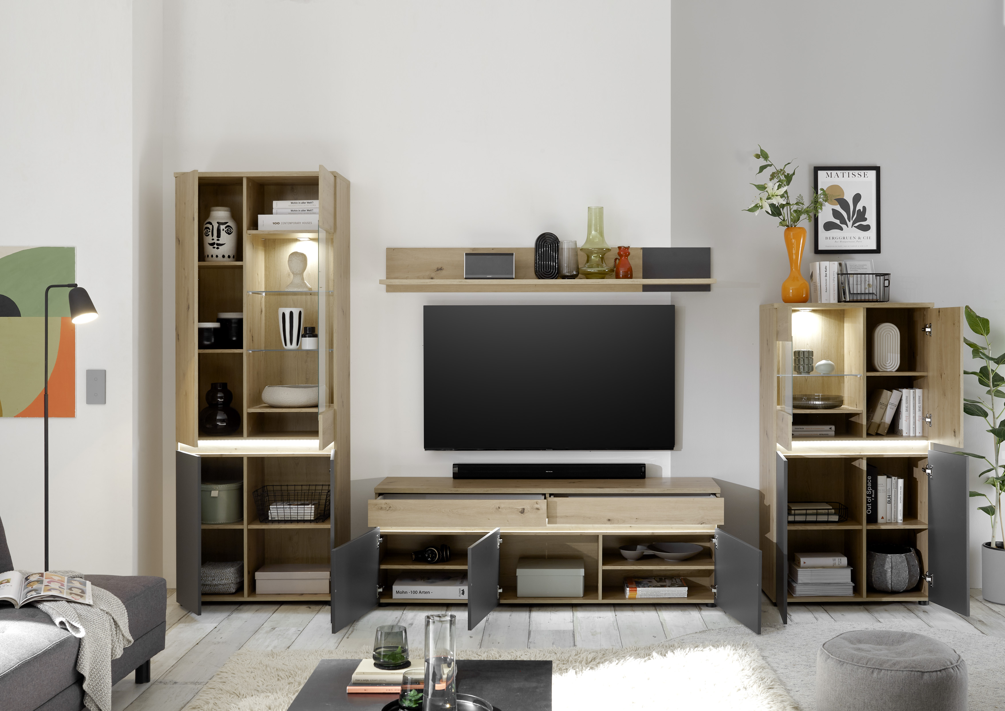 Lowboard und Wandboard Lille TV-Board Schrank Wandregal Regal Wohnzimmer