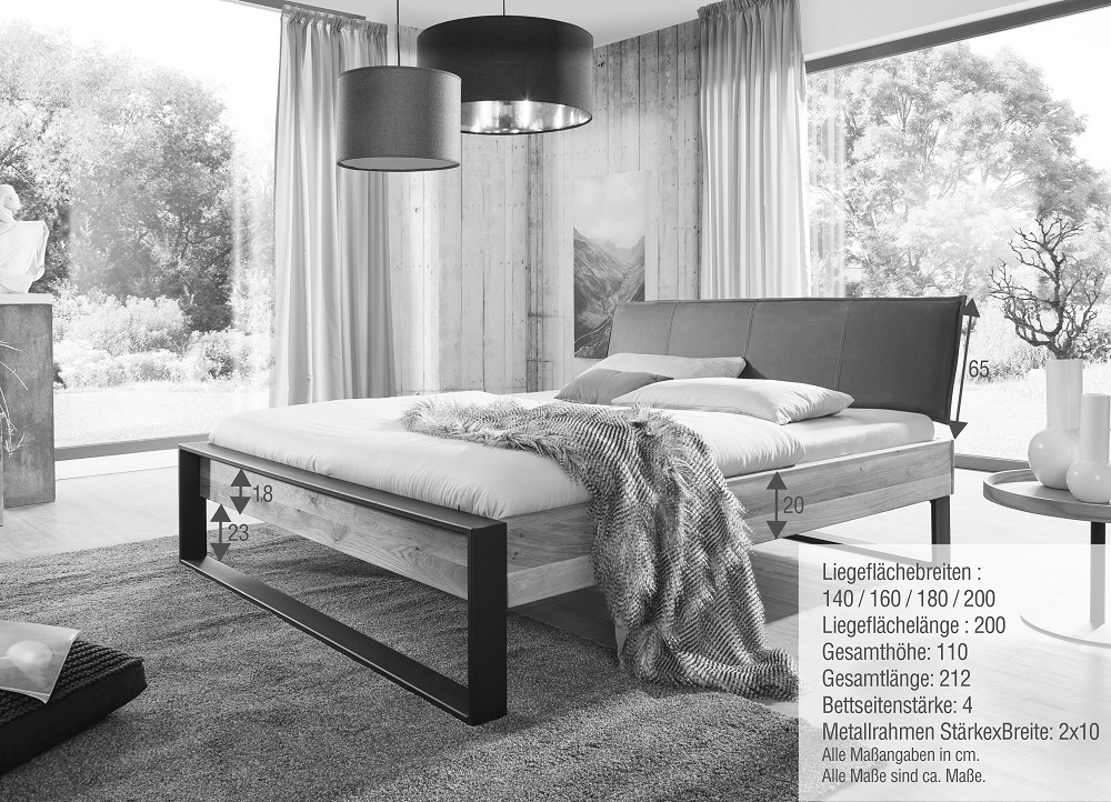 Bett BE0568 Bettgestell Doppelbett Bettrahmen Schlafzimmer Wildeiche Massiv