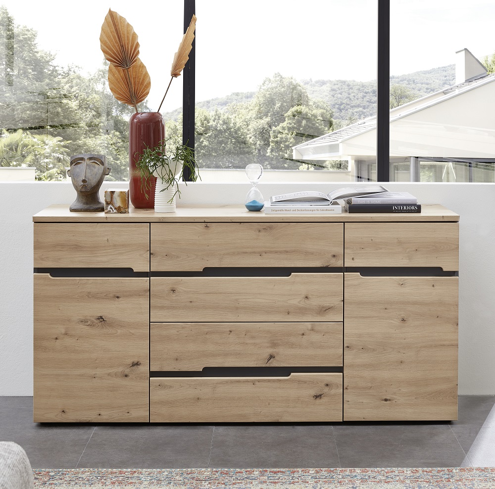 Memphis 10G6GH20 Sideboard Artisan Eiche Graphit mehrere Einlegeböden Schubladen