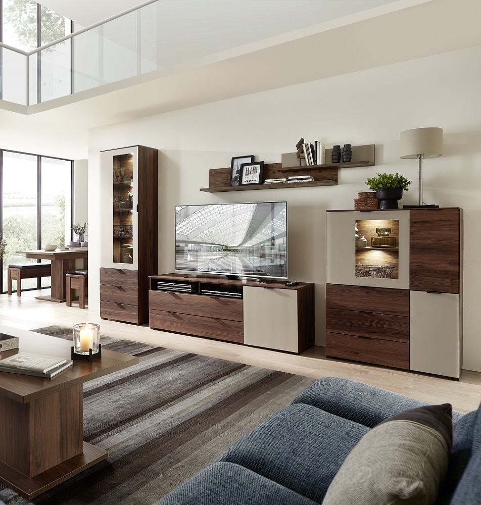 tv wohnlösung zeno nussbaum amber basalt satin beleuchtung