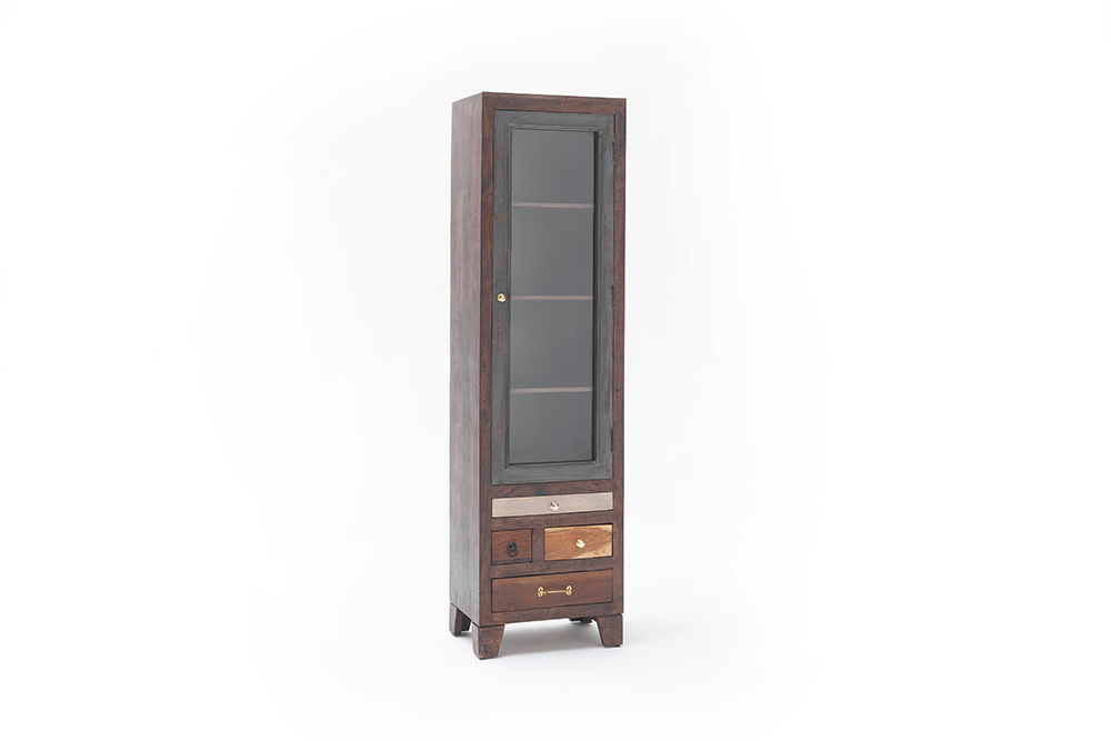 Vitrine Frombork Akazie Massiv BxHxT 50x180x35 cm Wohnraum Wohnzimmer