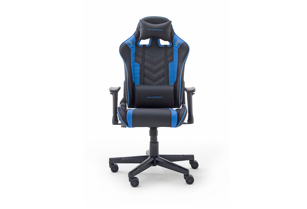 Gamingstuhl DX-Racer Schwarz-Blau mit Kissen höhenverstellbar Kunstleder Bürostuhl Gaslift