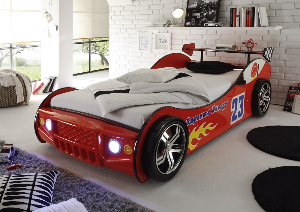 Rennautobett Energy Rot Bett Schlafgelegenheit Rennauto Autobett Auto mit Licht