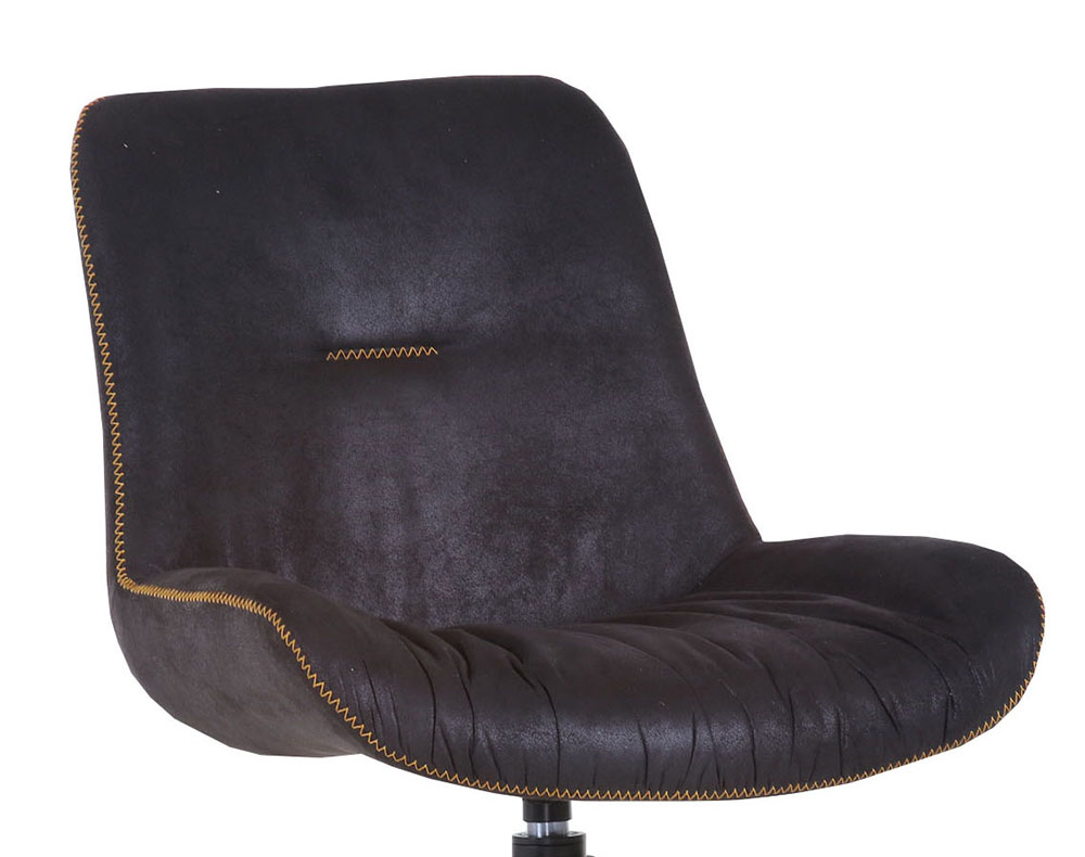 Stuhl Iggy Vintage Lederlook schwarz Gestell Eiche natur 360° drehbar mit gelber Zick-Zack Naht